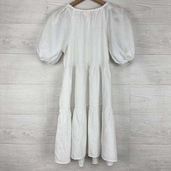 Lilly Pulitzer Charlet Short Puff Sleeve 100% Linen Dress Size 2 White Tiered - Picture 8 of 15